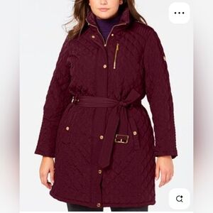 Michael Kors Maroon Puffer Jacket with‎ Quilted Design